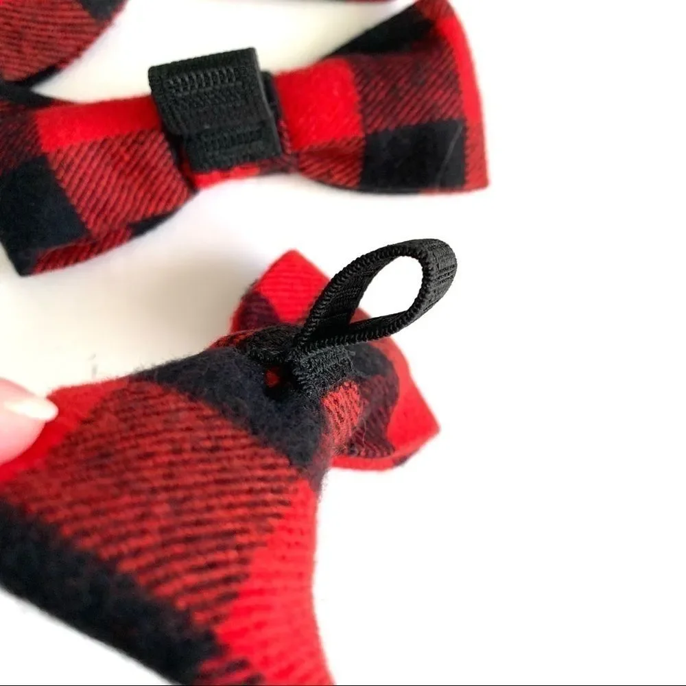 New Handmade 1 Dog Bow for Collar Red & Black Buffalo Check 4 x 2 inches